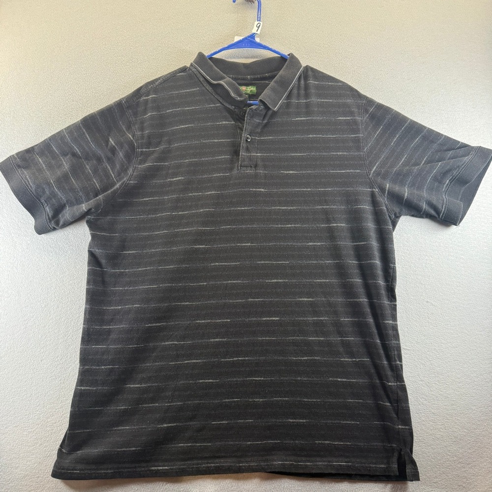 David Taylor Collection Mens XL Black Striped Short Sleeve Polo Shirt Cotton